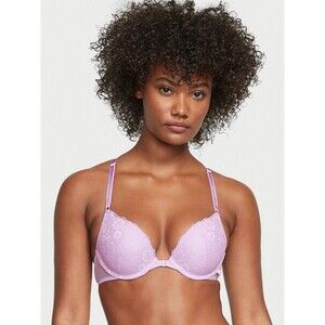 Victoria’s Secret Sexy Tee Posey Lace Front-Close Push-Up Bra Silky Lilac 32D